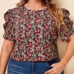#43 - Allover Floral Print Puff Sleeve Blouse